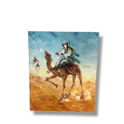 Vintage 1980s Middle Eastern Desert Art oil painting