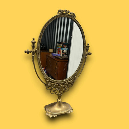 Vintage 1960s Gilt Ornate Vanity Swivel Mirror