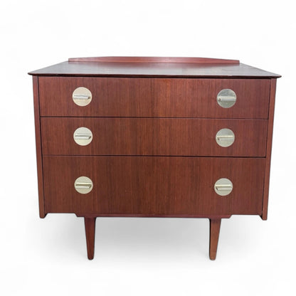 Mid-Century Chest of Drawers | Teak Veneer with Brass Handles | Danish Style
