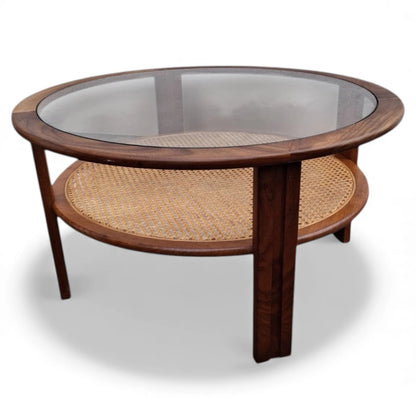 Mid-Century Coffee Table | Round Teak Cane Glass | G Plan Fresco Vintage