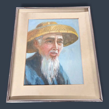 Vintage Chinese Oil Painting – Framed Elderly Man Portrait With Traditional Brushwork — view 2