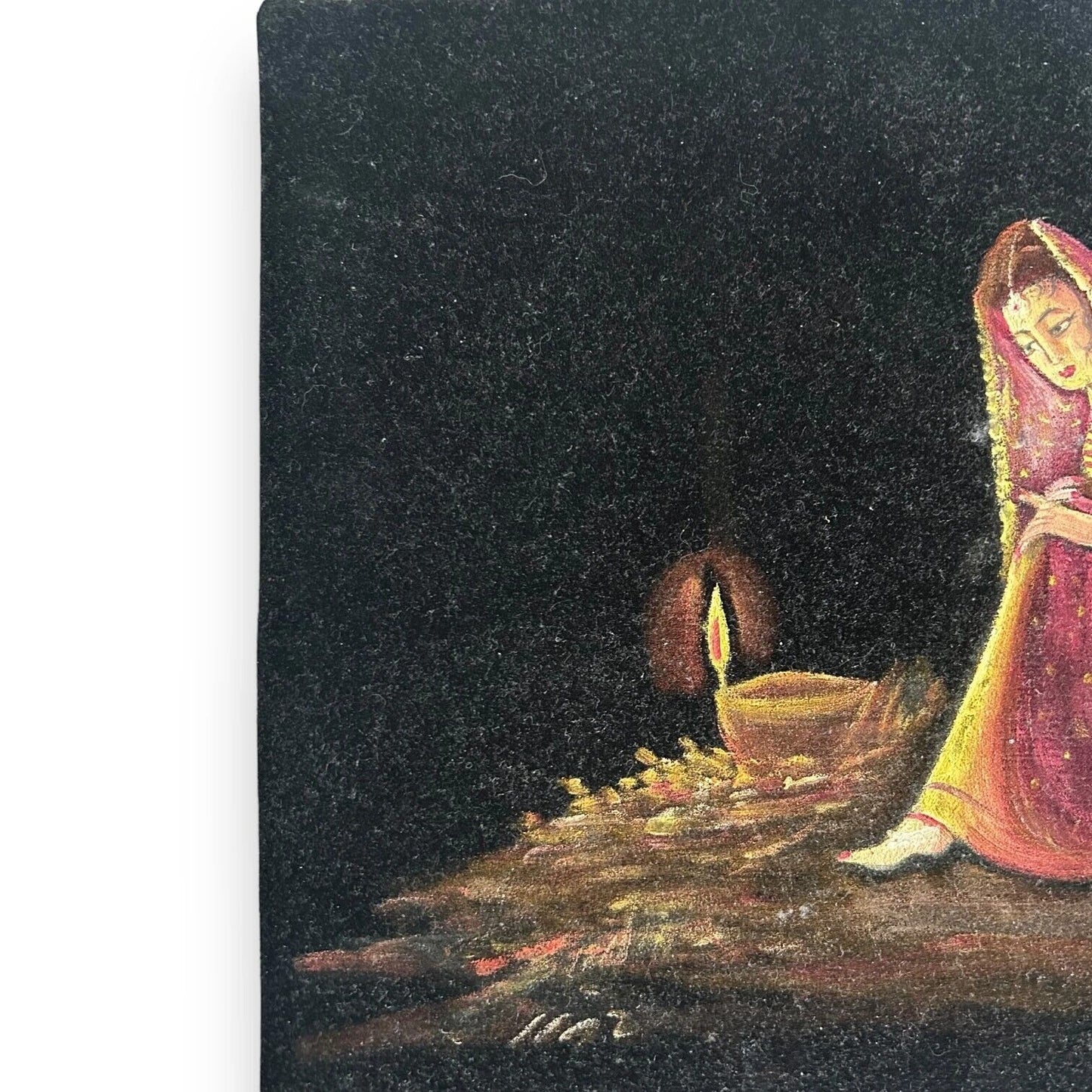 Vintage Indian Velvet Painting Picture