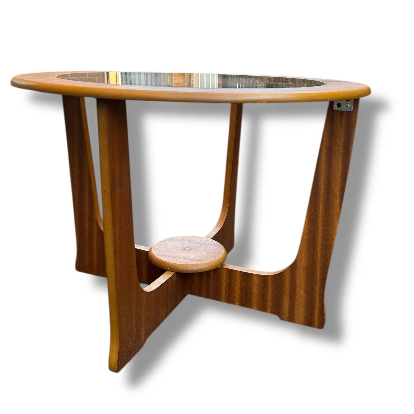 Mid Century Modern Teak and Smoked Glass Round Coffee Table