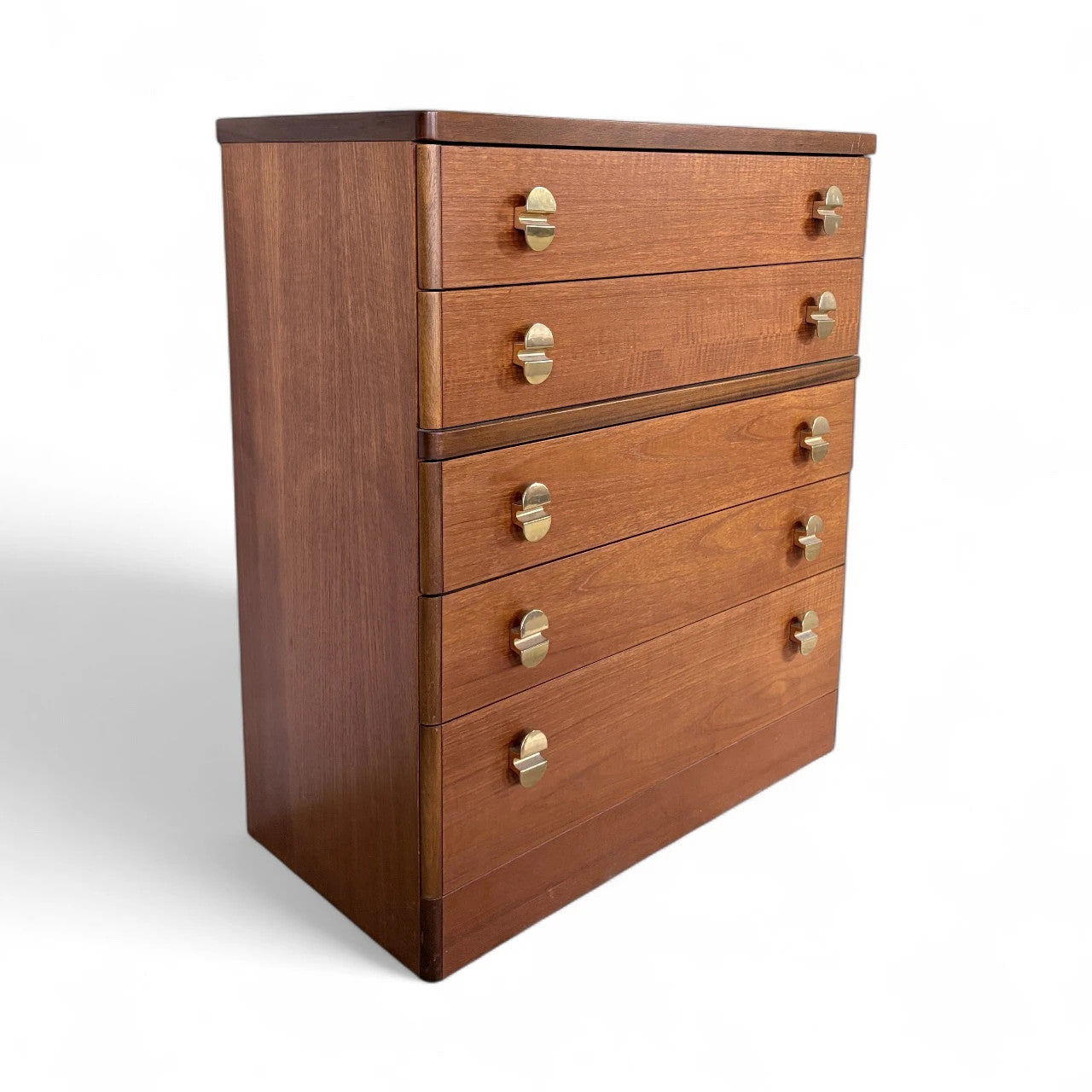Mid Century Vintage Stag Teak Chest of Drawers with Brass Handles