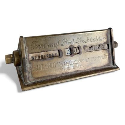 Vintage Brass Perpetual Desk Calendar – Wilsons Iron & Steel Stockholders Industrial