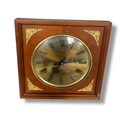 Mid Century Wood and Brass Square Wall Clock by Eurastyle