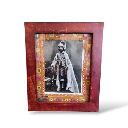 Framed Mughal Portrait with Embroidered Textile Mount – Vintage Artwork