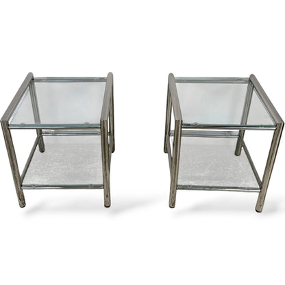 Chrome Glass Bedside Tables – Mid Century Modern Square Two Tier Nightstands