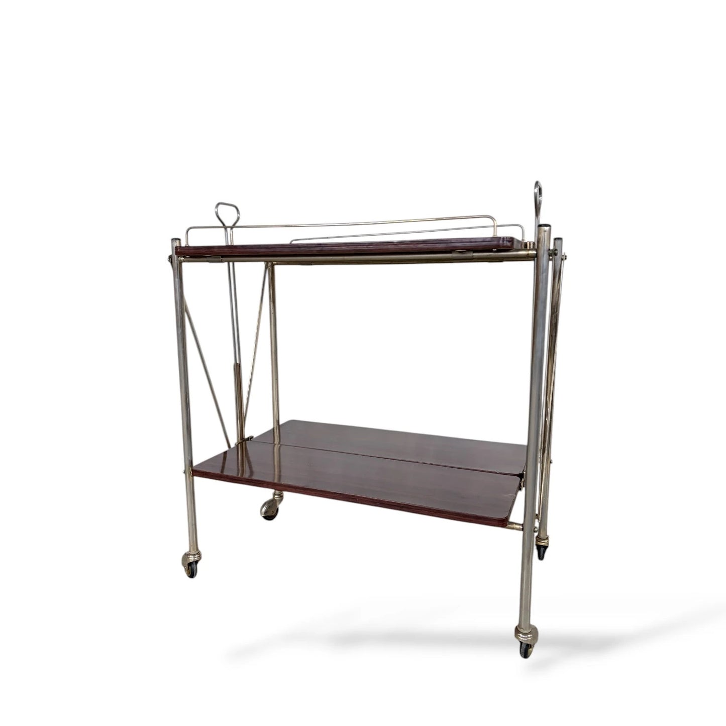 Danish Mid-Century Folding Trolley | Rosewood & Chrome Bar Cart