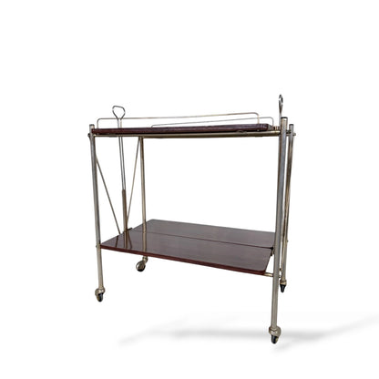 Danish Mid-Century Folding Trolley | Rosewood & Chrome Bar Cart