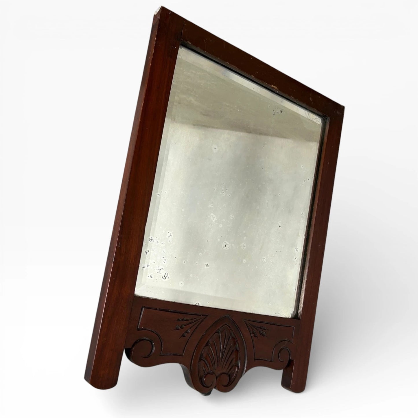 Antique French Wall Mirror - Carved Dark Oak Frame | Vintage Decorative Glass