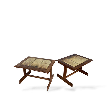 Pair of Vintage Mid-Century Teak & Tile Bedside Tables
