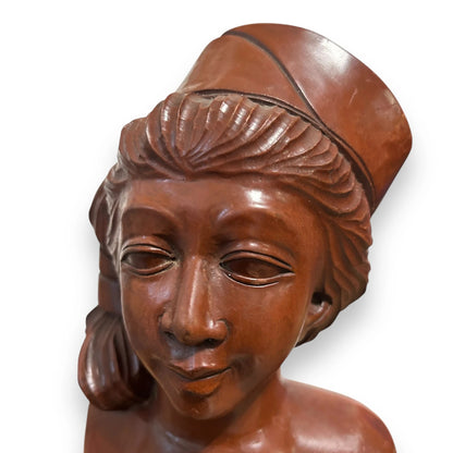 Vintage 1950s Indonesian Lady Bust Carving Wood Sculpture