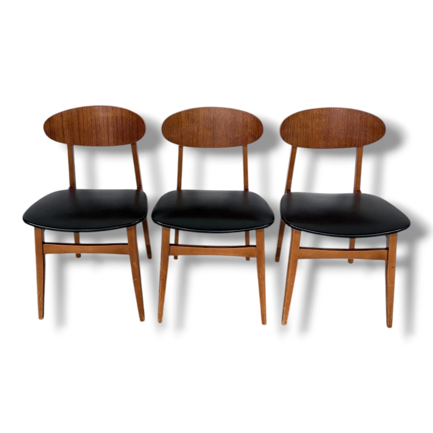 Mid Century Dining Chairs – Set of Three Scandinavian Butterfly Back Chairs with Black Upholstered Seats