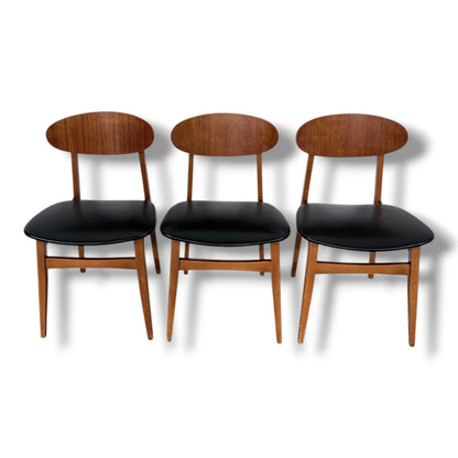 Mid Century Dining Chairs – Set of Three Scandinavian Butterfly Back Chairs with Black Upholstered Seats