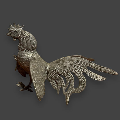Vintage 1960s Silver Metal Rooster Sculpture