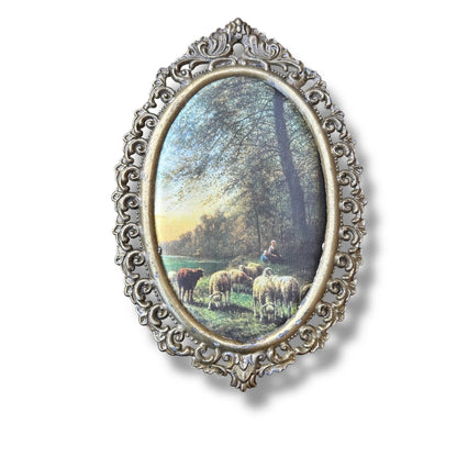 Vintage 1970s Victorian Silk Art Trio in Rococo Gilt Frames | Set of 3 Ornate Silk Textiles