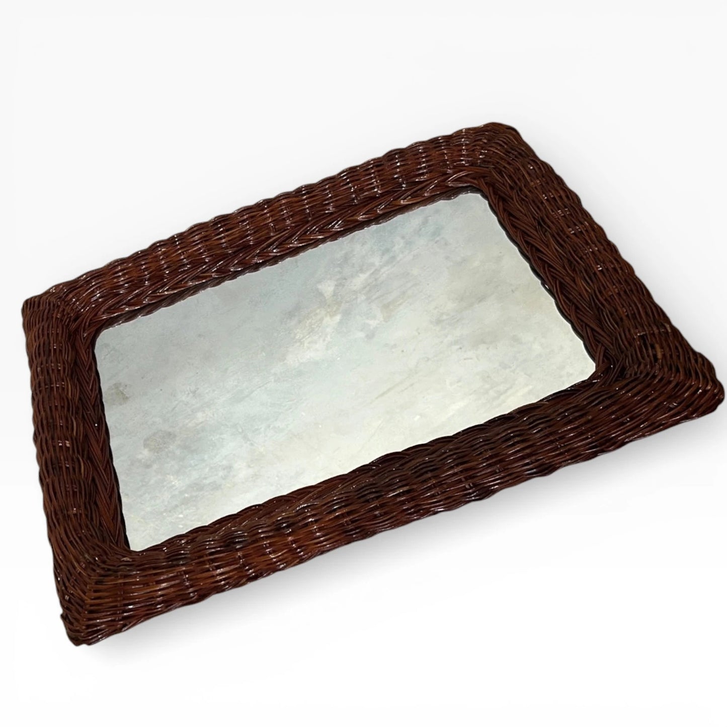 Antique Wicker Mirror – Rustic Wicker Framed Wall Art With Aged Glass