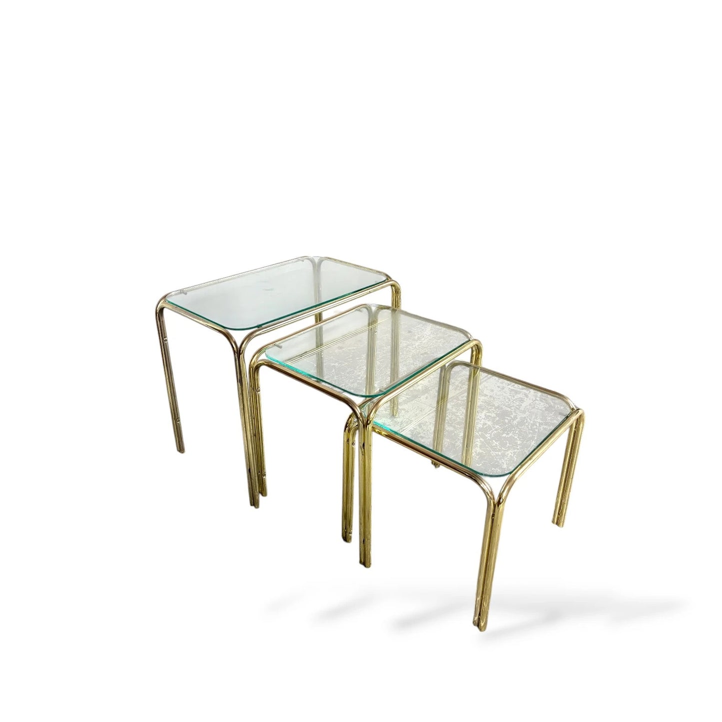 Vintage Brass and Glass Nest of Tables – 1970s Hollywood Regency Style
