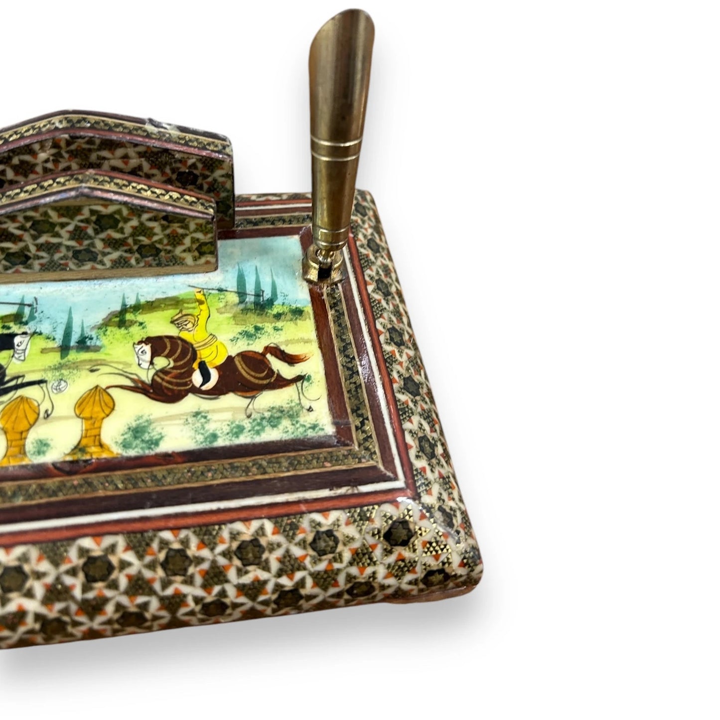 Vintage 1960s Persian Khatam Mosaic Letter Rack