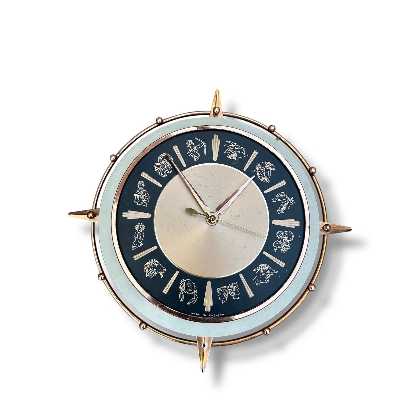 Vintage 1960s Metamec Starburst Zodiac Star Signs Wall Clock