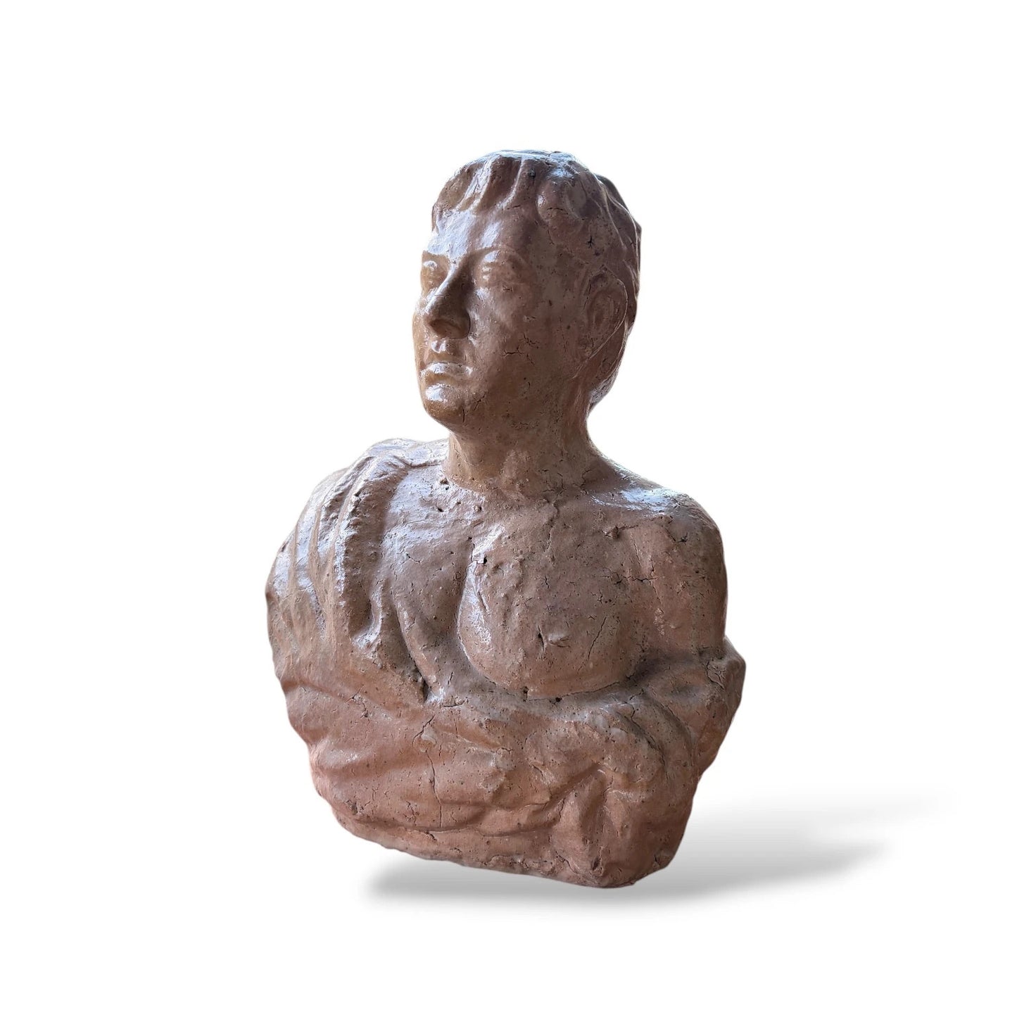 Mid Century Glazed Pottery Roman Bust – Vintage Emperor Sculpture