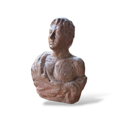 Mid Century Glazed Pottery Roman Bust – Vintage Emperor Sculpture