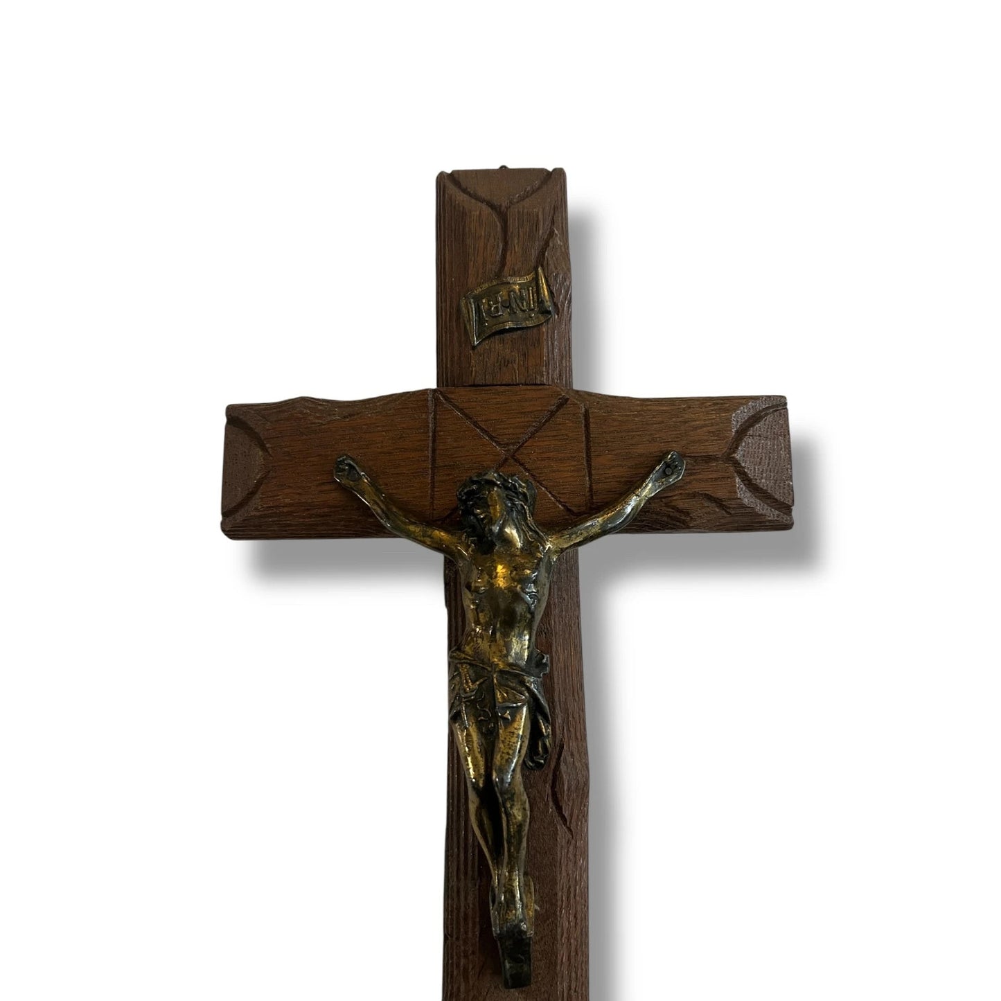 Vintage 1960s Walnut Wood Crucifix | Christian Jesus Christ Icon