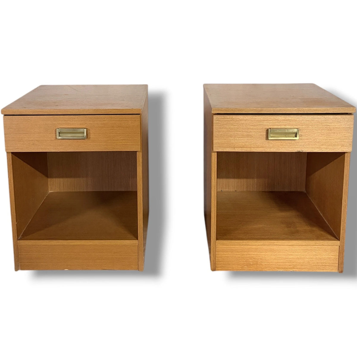Teak Bedside Cabinets | Mid-Century Nightstands With Brass Handle & Open Storage
