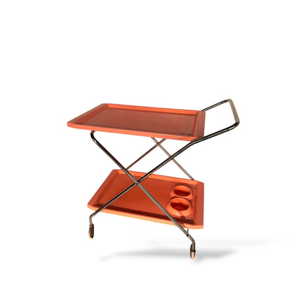 Vintage 1970s Italian Orange & Chrome Drinks Trolley