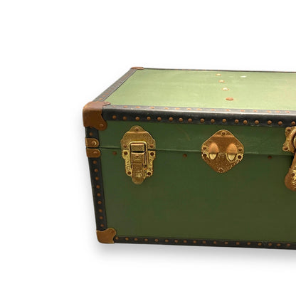 Mid Century green steamer costume trunk chest