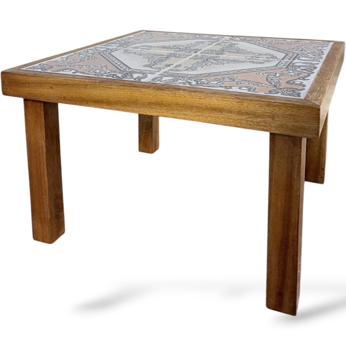 Tiger Oak Side Table – Mid Century Rustic End Table with French Tile