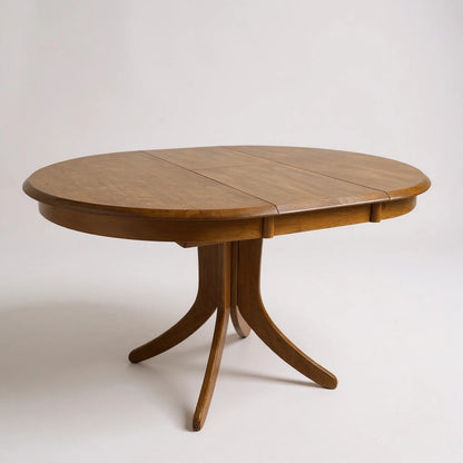 Mid-Century Modern Blonde Wood Extending Pedestal Round Dining Table