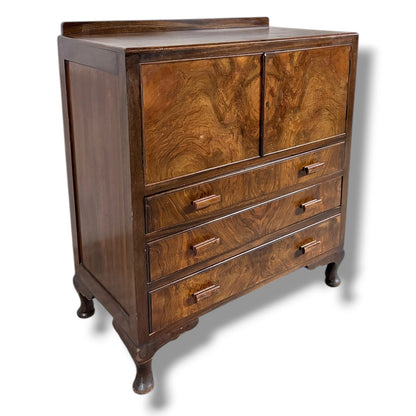 Walnut Burr Cabinet - Vintage Storage Cabinet With Solid Wood Handles & Curved Pad Feet — view 3