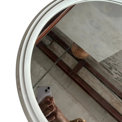 Dutch Space Age Mirror | 1970s White Plastic Round Wall Mirror