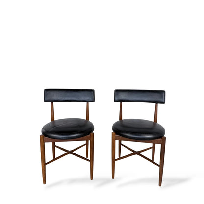Pair of G Plan Afromosia Teak Dining Chairs – Black Vinyl Seats, 1960s Mid-Century Modern