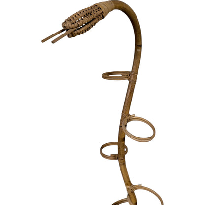 Bamboo Plant Stand – Sculptural Snake Shaped Vintage Rack With Rattan Holder