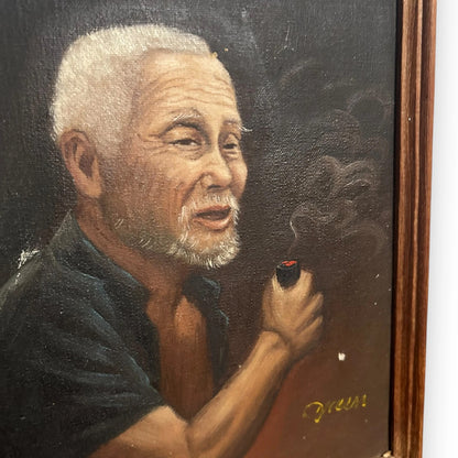 Vintage 1970s Chinese Old Man Art Oil Painting