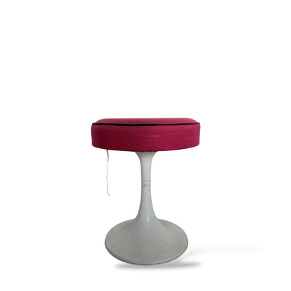Mid-Century Fibreglass Tulip Stool | White Base with Red Cushion