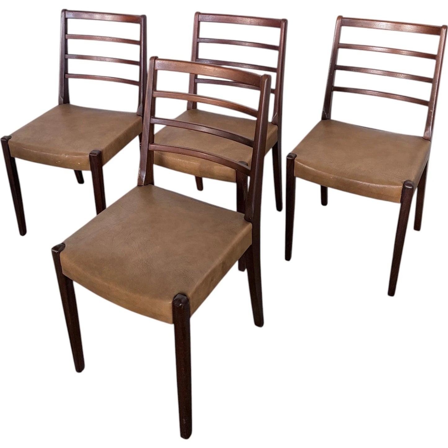 Ladder Back Dining Chairs – Set of Four Mid Century Vintage Afromosia Wood Seats