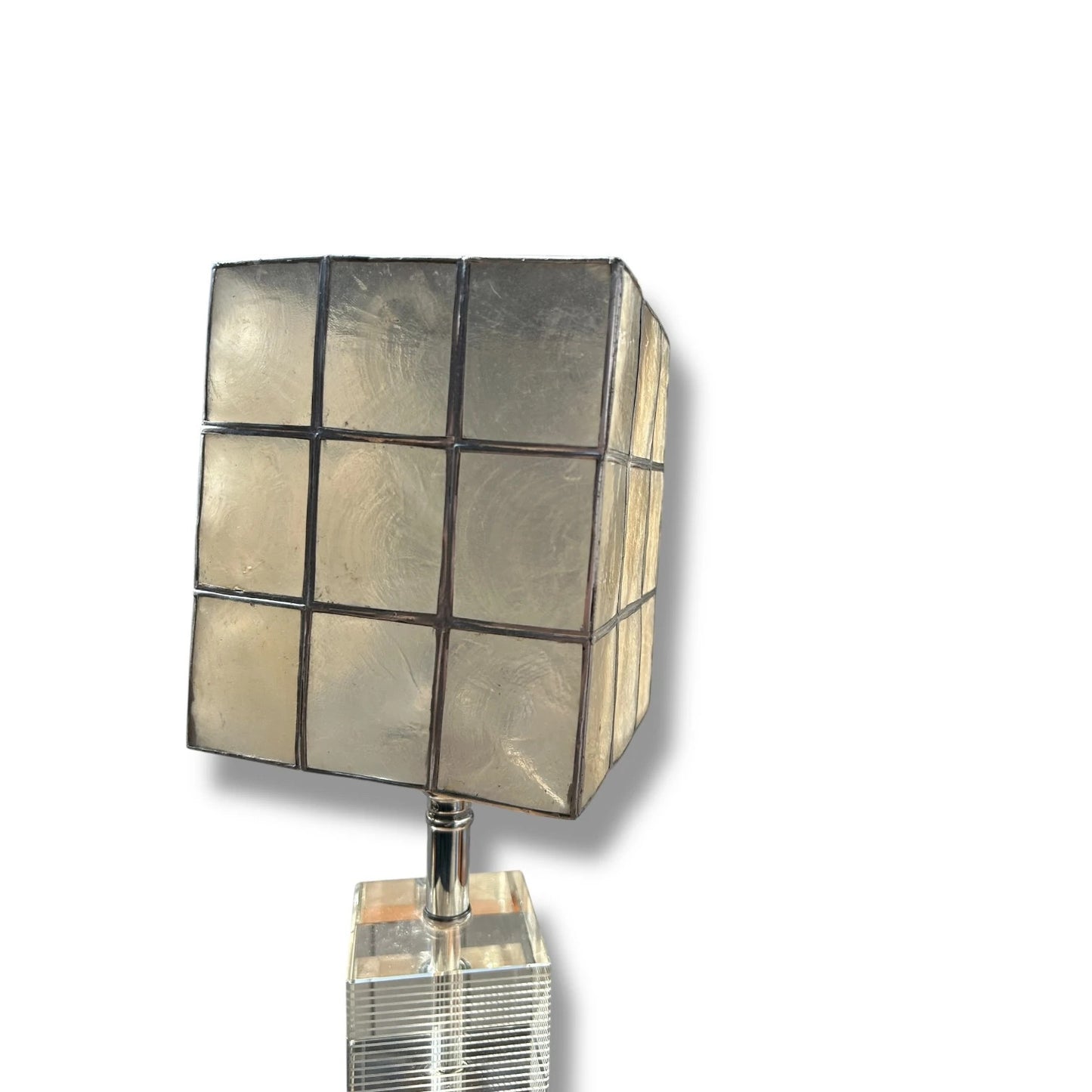 Pair of Mid Century Modern Glass Cube & Chrome Table Lamps
