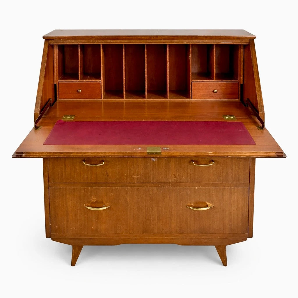 Mid Century Sutcliffe of Todmorden Walnut Bureau Writing Desk