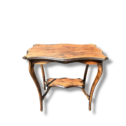 Antique Rustic French Side Table – Scalloped Edge & Cabriole Legs
