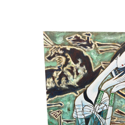 Vintage 90s Mystical Chinese Oil Painting on Canvas