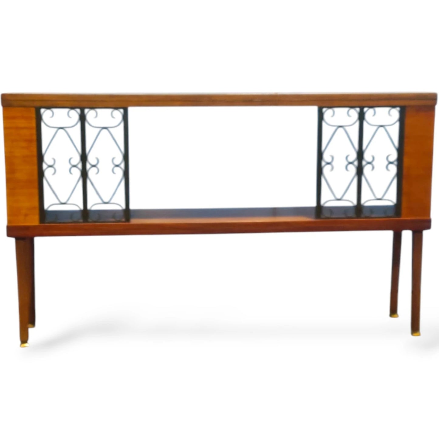 Mid-Century Modern Bookcase – Teak Wood With Iron Frame & Slender Tapered Legs