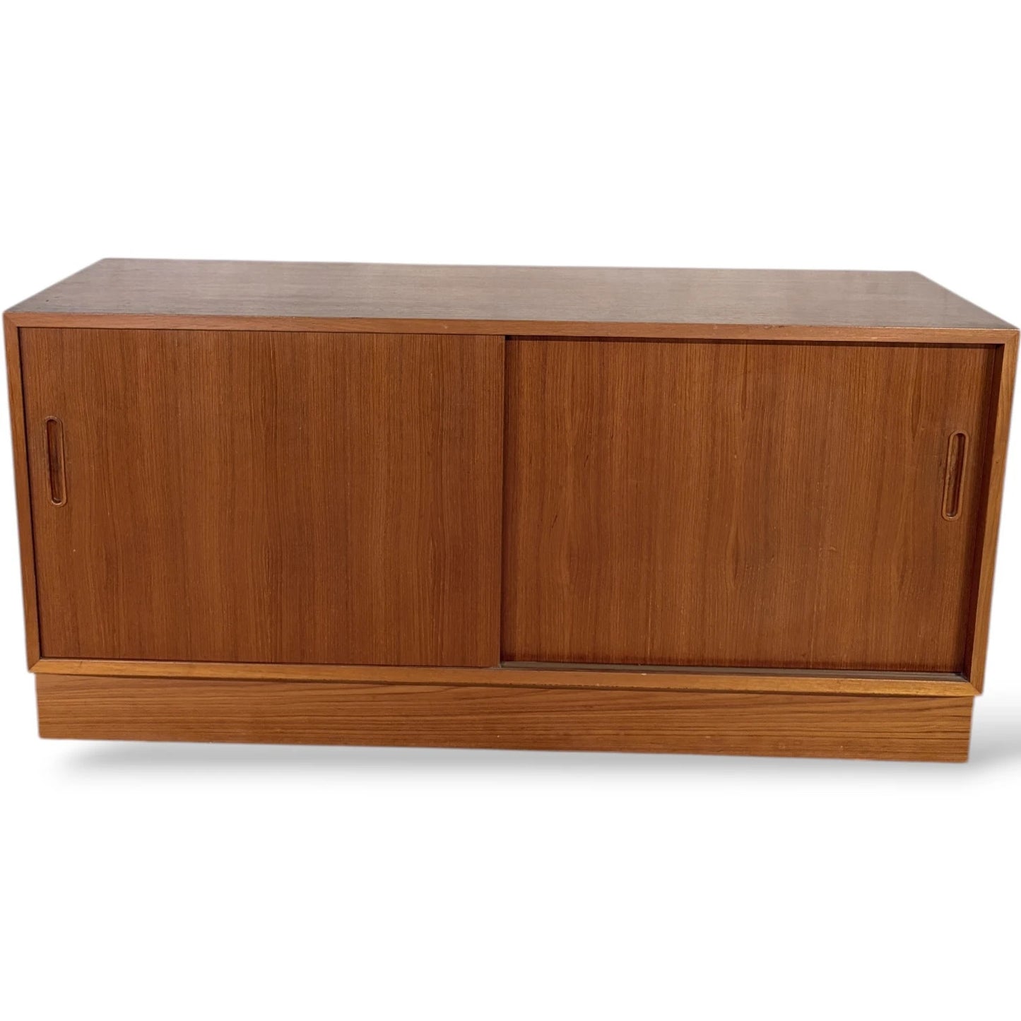 Danish Teak Sideboard – Mid Century Low Cabinet with Sliding Door Storage