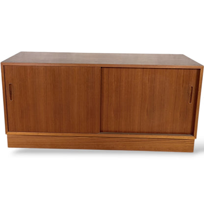 Danish Teak Sideboard – Mid Century Low Cabinet with Sliding Door Storage