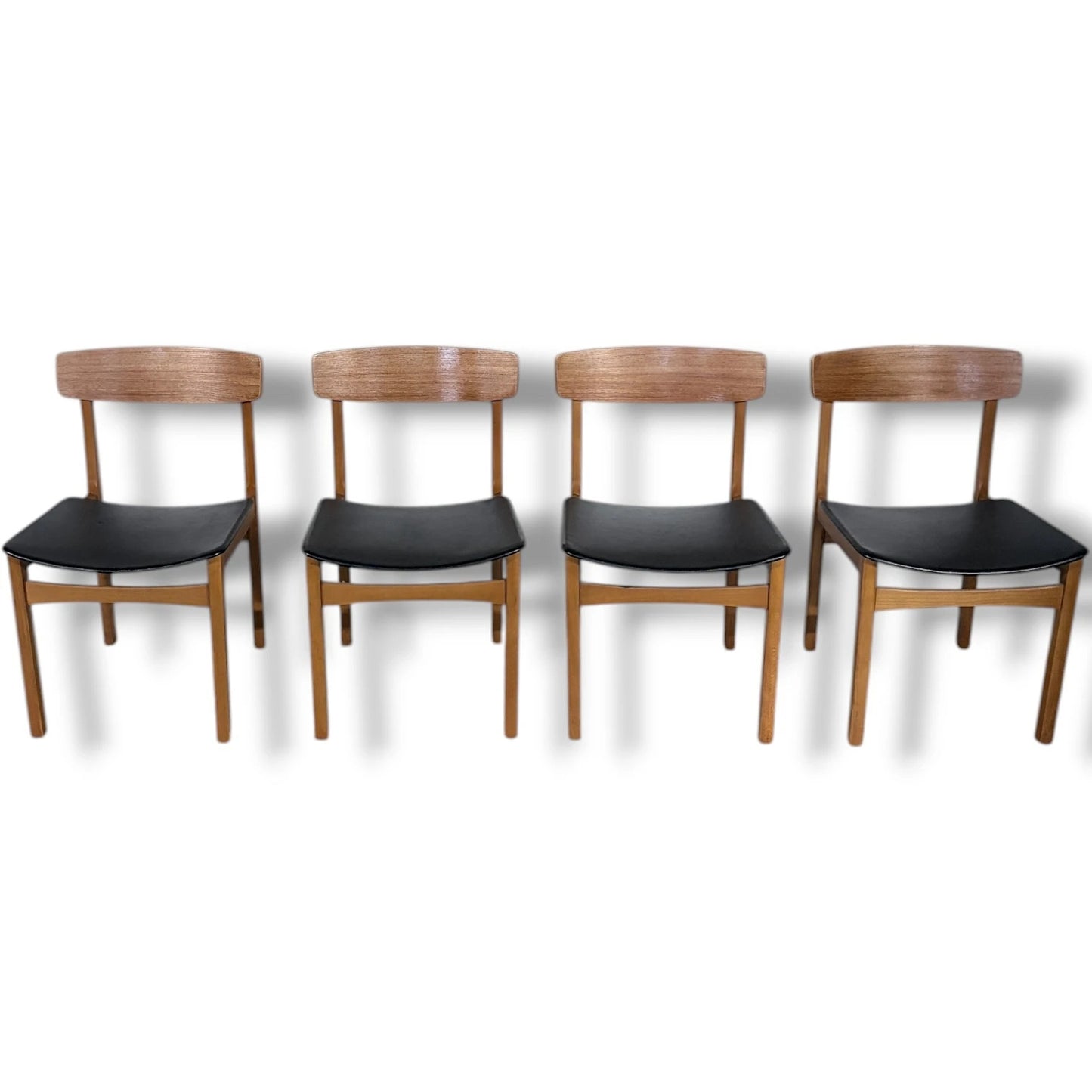 Vintage Teak Dining Chairs Set of Four – Mid Century Modern Vinyl Seats