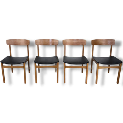 Vintage Teak Dining Chairs Set of Four – Mid Century Modern Vinyl Seats