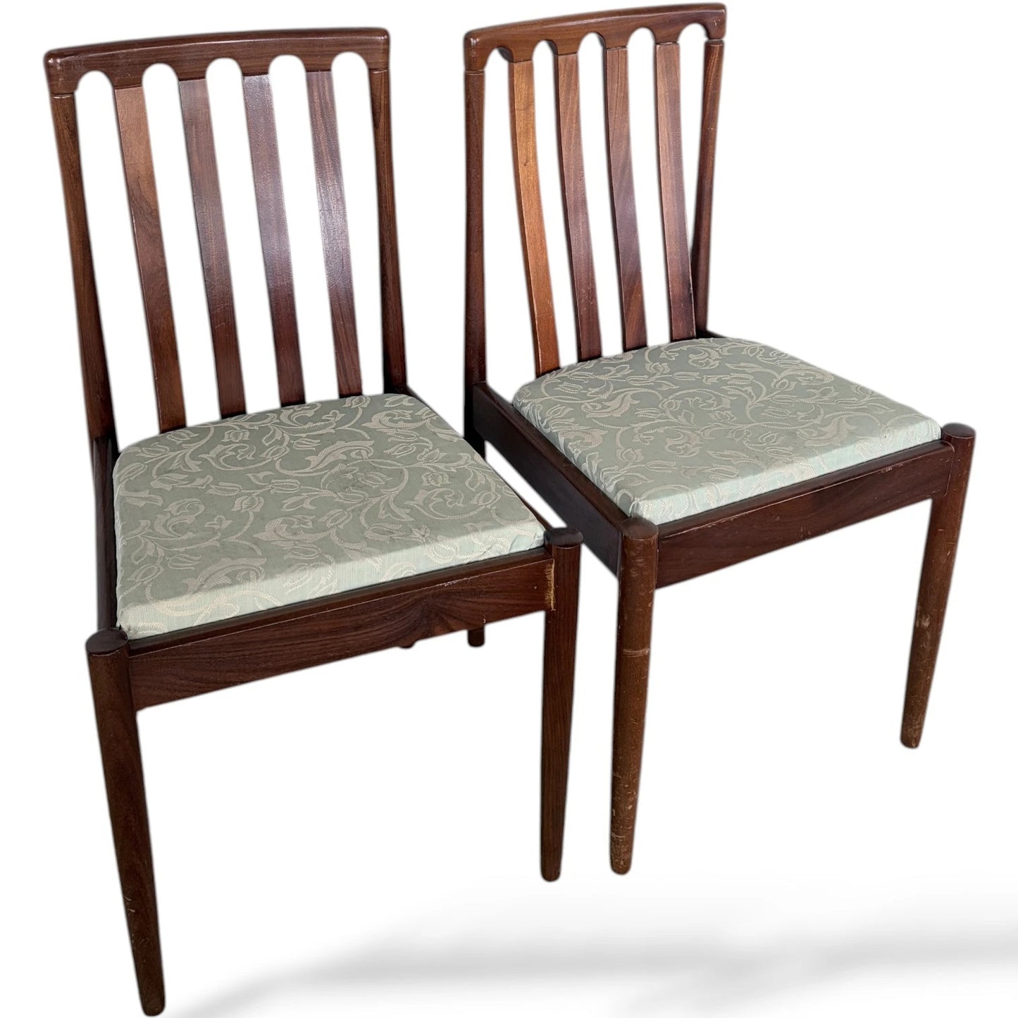 Mid Century Teak Chairs – Vintage Upholstered Dining Room Chairs with Slim Tapered Legs
